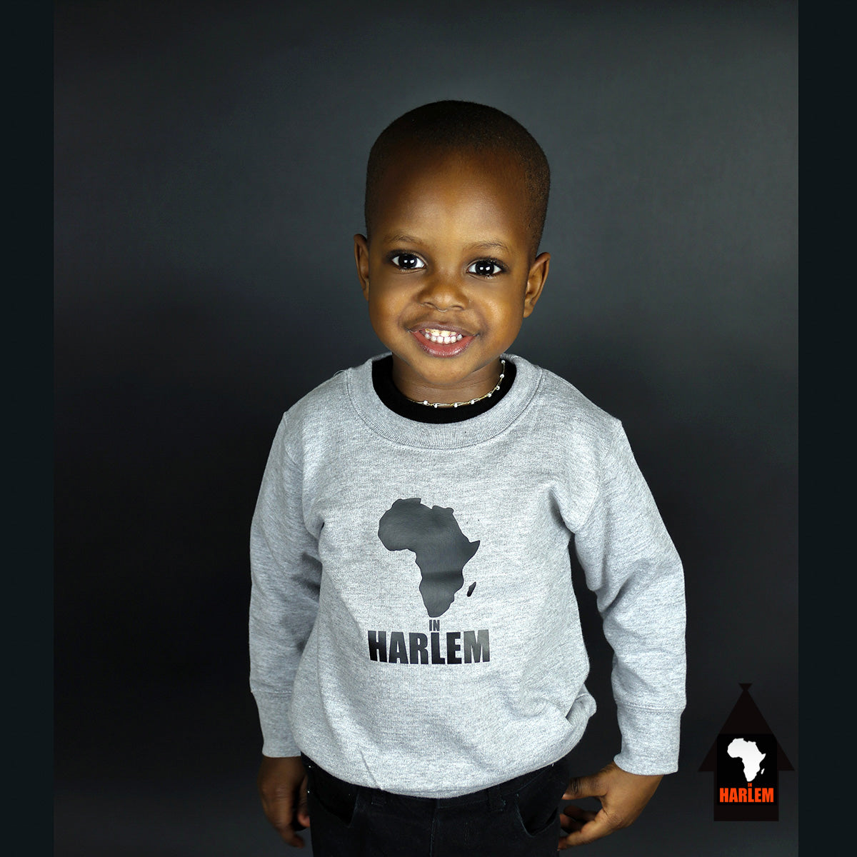 Unisex Africa in Harlem Crewneck Sweatshirt Grey & Black - Kids