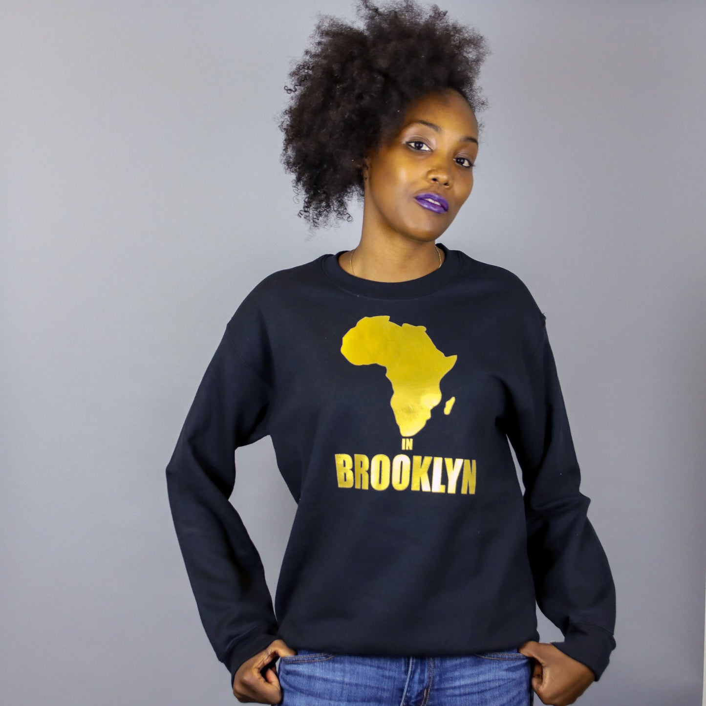 Unisex Africa in Brooklyn Black & Gold Crewneck Sweatshirt