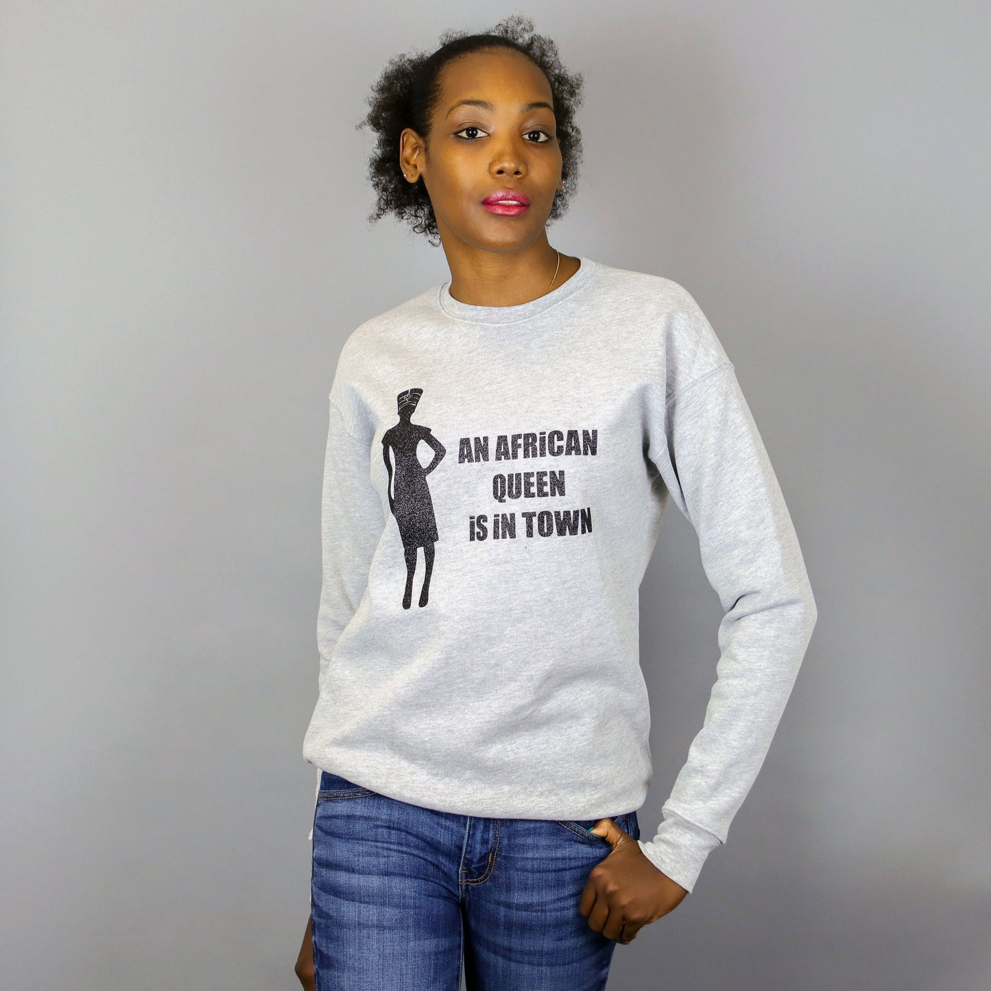 An African Queen is in Town Grey & Glitter Black Crewneck Sweatshirt