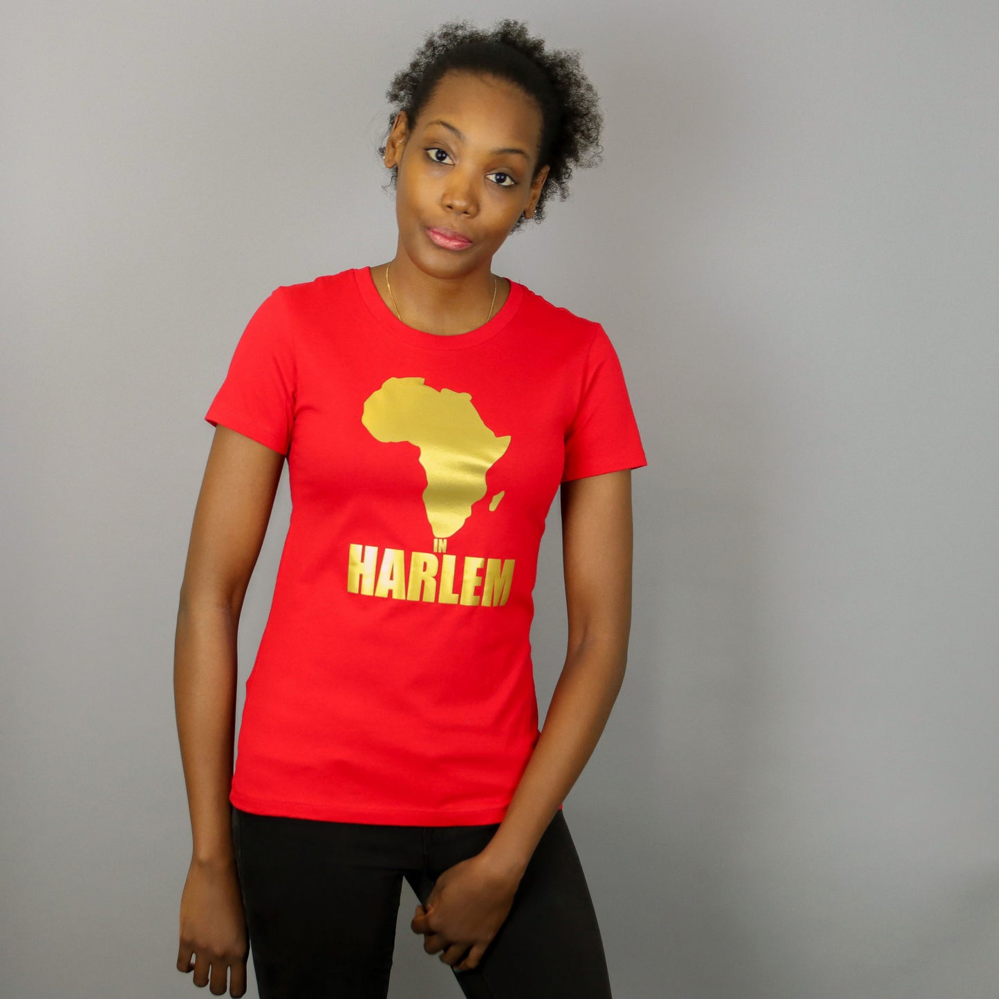 Africa in Harlem short sleeve T-shirt Red & Gold – Women