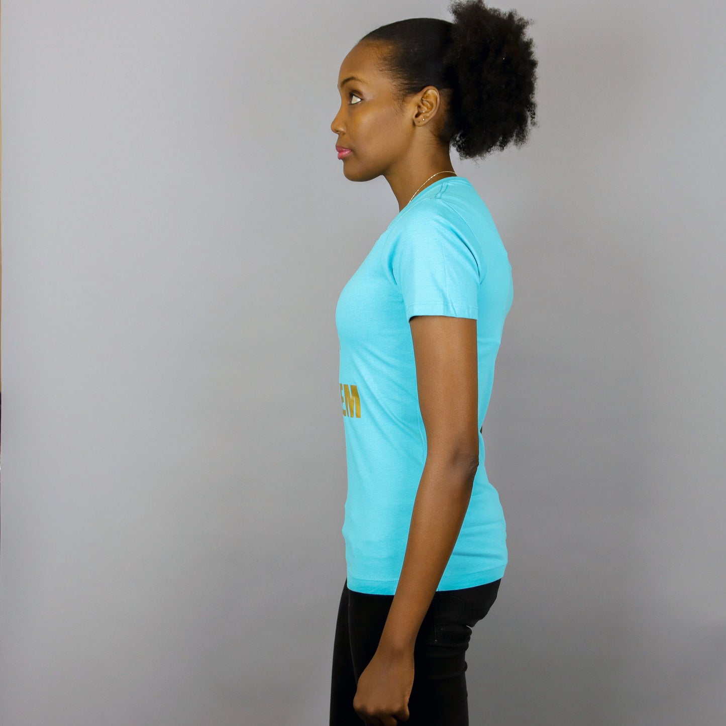 Africa in Harlem short sleeve T-shirt Turquoise & Gold – Women