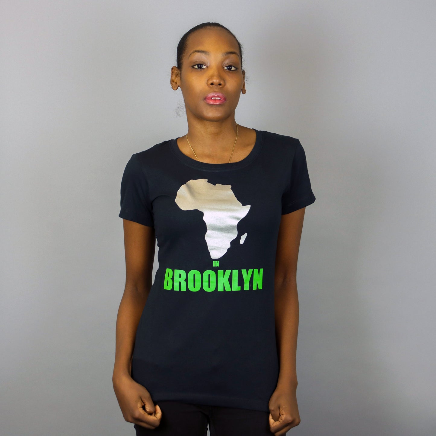 Africa in Brooklyn T-shirt Black & Silver - Women