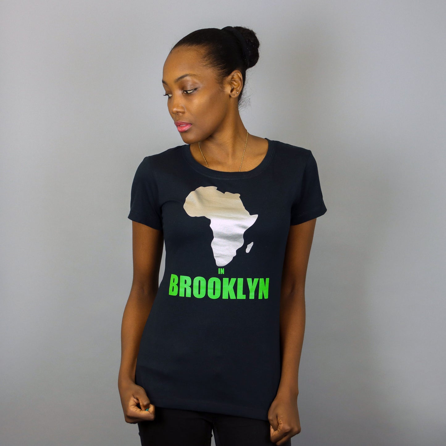 Africa in Brooklyn T-shirt Black & Silver - Women
