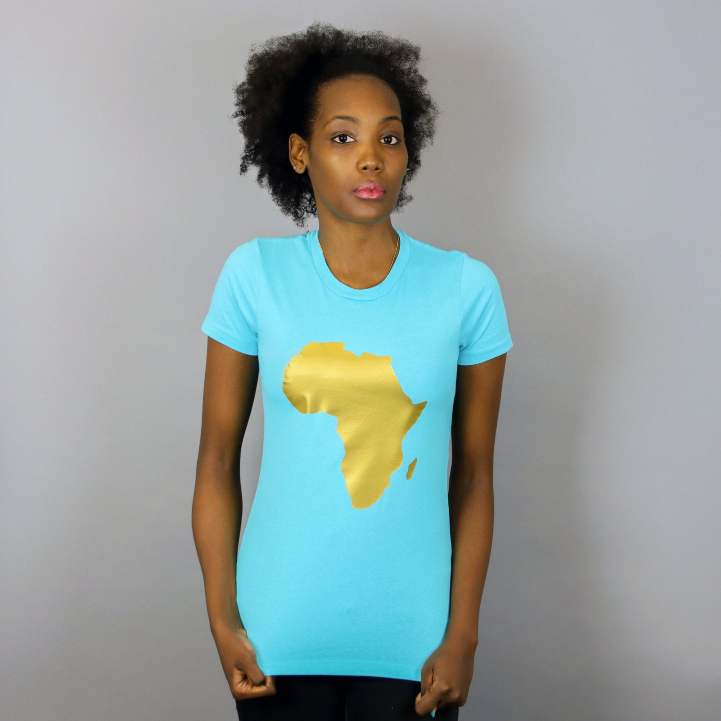 Africa short sleeve T-shirt Turquoise & Gold – Women
