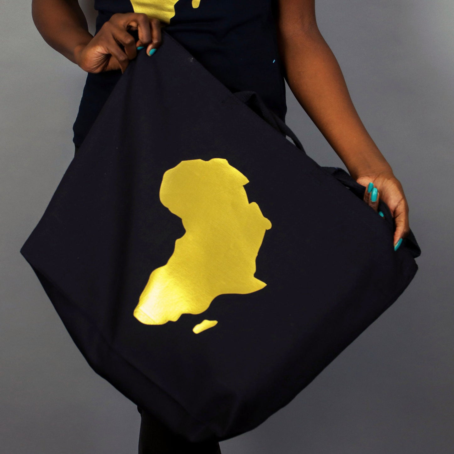 Africa Tote bag Black & Gold Gold with zipper