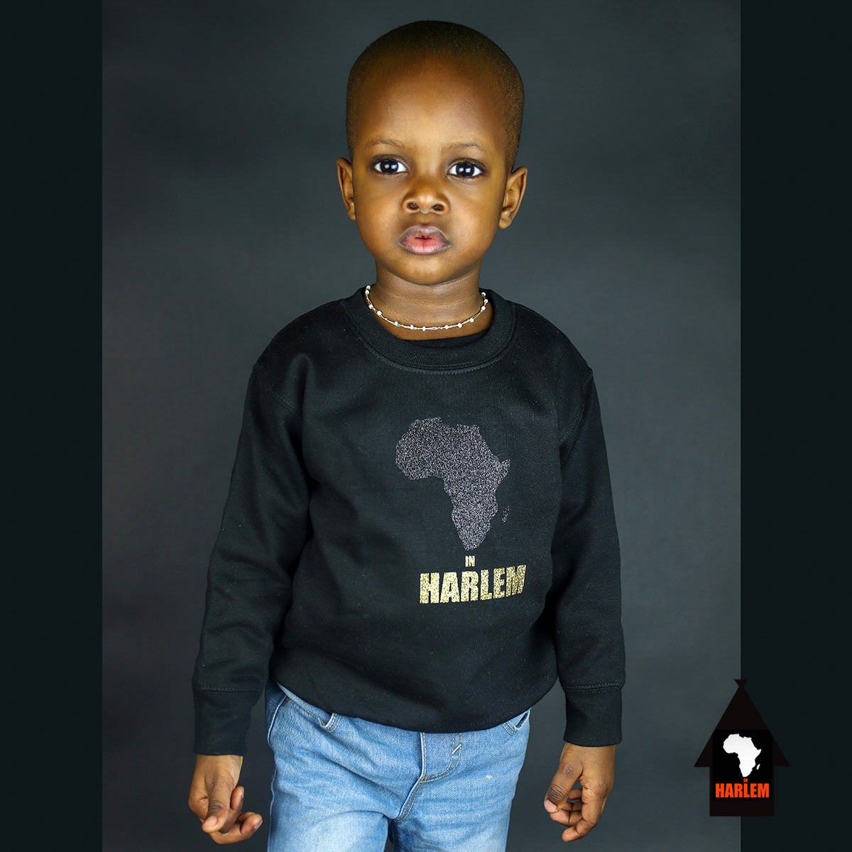 Unisex Africa in Harlem Crewneck Sweatshirt Black & Gold - Kids