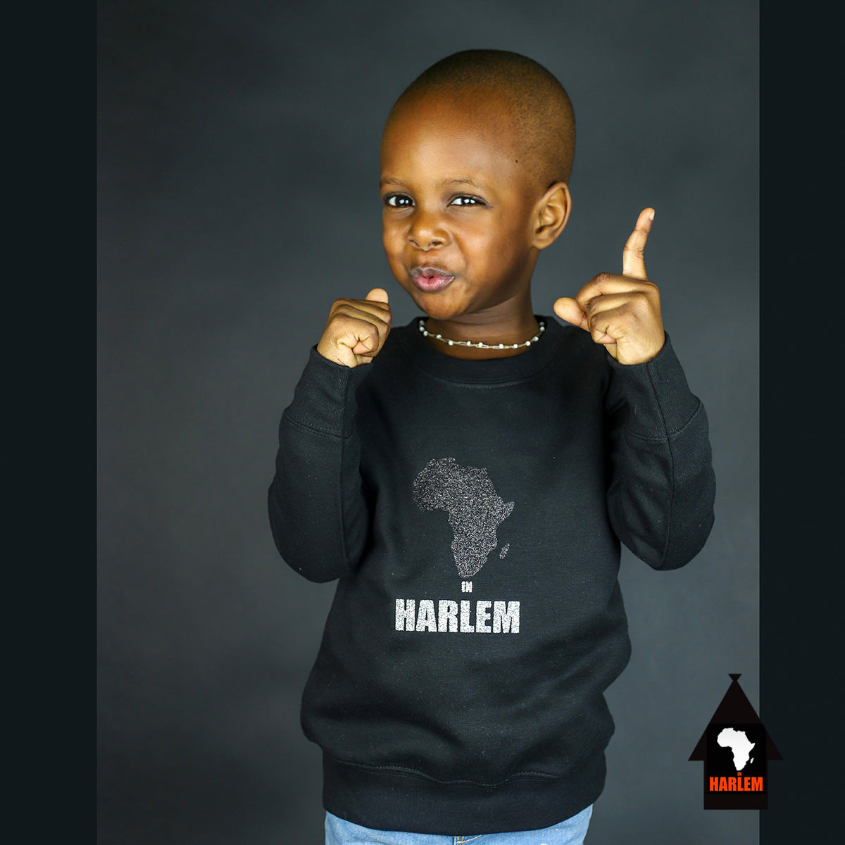 Unisex Africa in Harlem Crewneck Sweatshirt Black & Silver - Kids