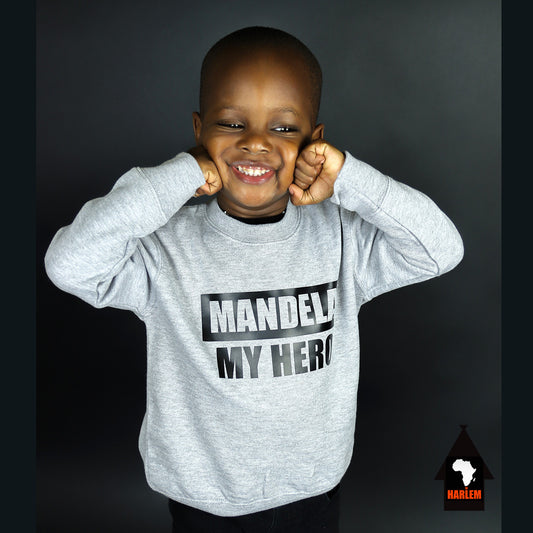 Unisex Mandela My Hero Crewneck Sweatshirt Grey & Black - Kids