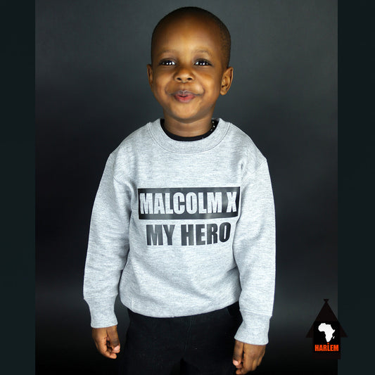 Unisex Malcolm X My Hero Crewneck Sweatshirt Grey & Black - Kids