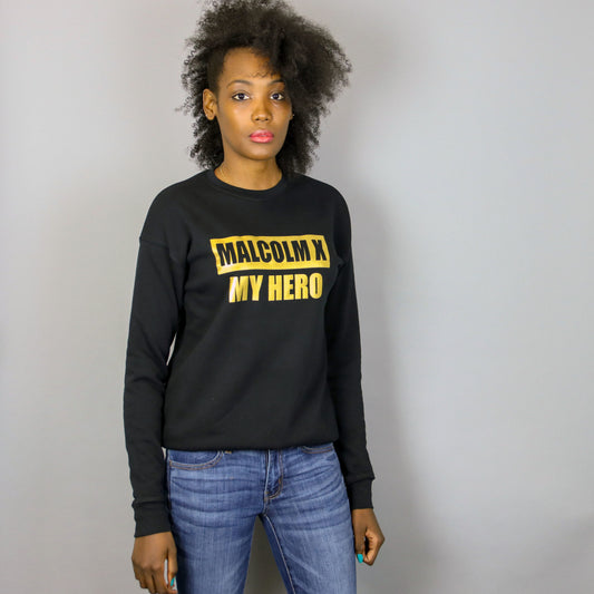 Unisex Malcolm X My Hero Black & Gold Pre-shrunk crewneck sweatshirt