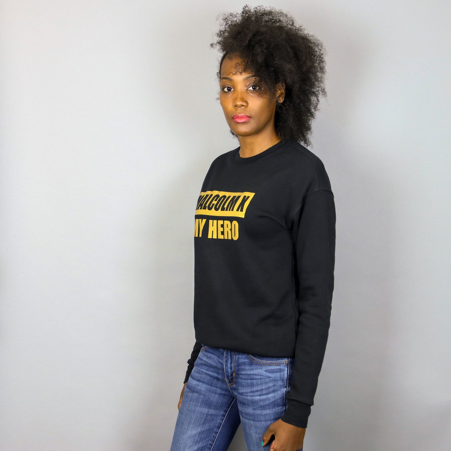 Unisex Malcolm X My Hero Black & Gold Pre-shrunk crewneck sweatshirt