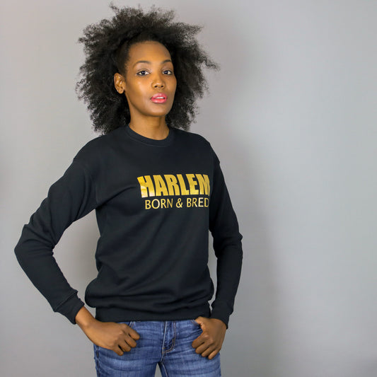 Unisex Harlem Born & Bred Black & Gold Pre-shrunk crewneck sweatshirt