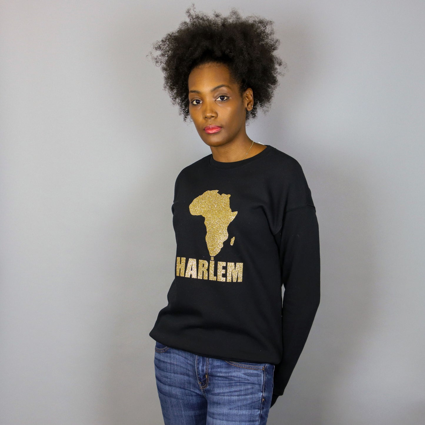 Unisex Africa In Harlem Black & Glitter Gold Crewneck Sweatshirt