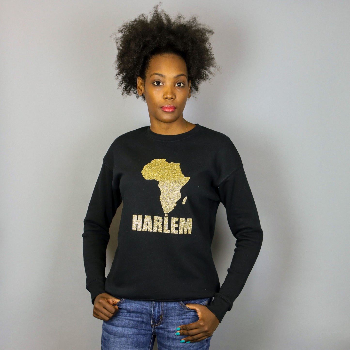 Unisex Africa In Harlem Black & Glitter Gold Crewneck Sweatshirt