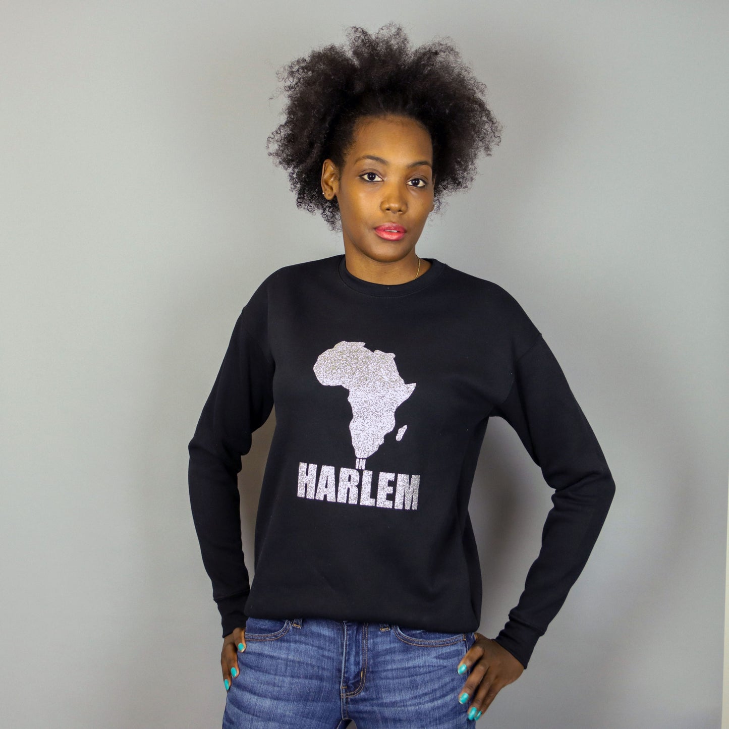Unisex Africa In Harlem Black & Glitter Silver Crewneck Sweatshirt