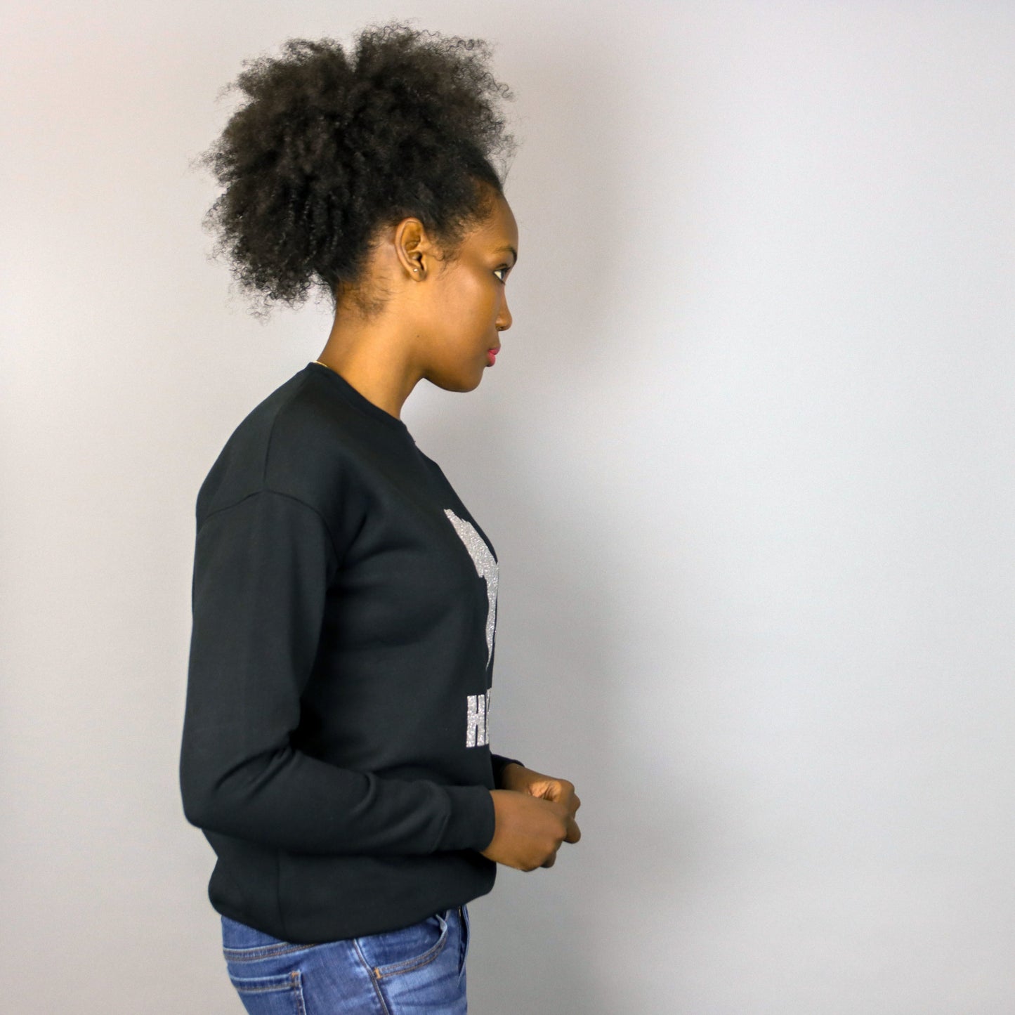 Unisex Africa In Harlem Black & Glitter Silver Crewneck Sweatshirt