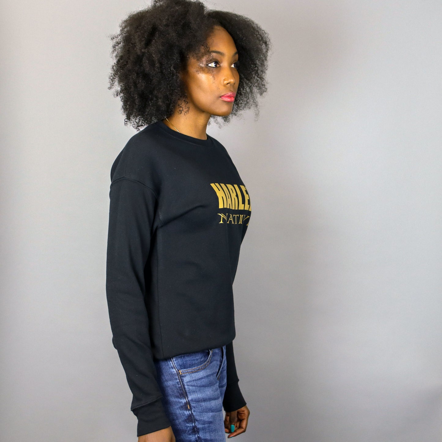 Unisex Harlem Native Black & Gold Crewneck Sweatshirt