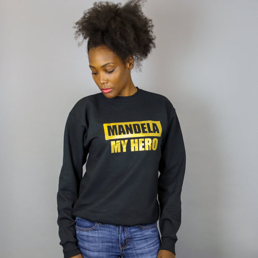 Unisex Mandela My Hero Black & Gold Crewneck Sweatshirt