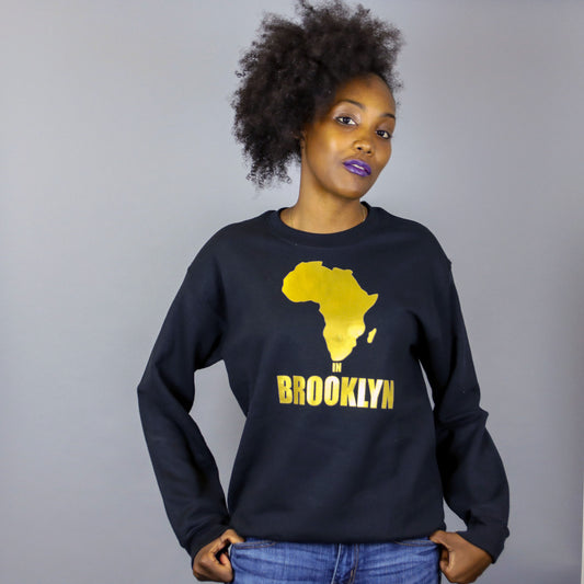 Unisex Africa in Brooklyn Black & Gold Crewneck Sweatshirt