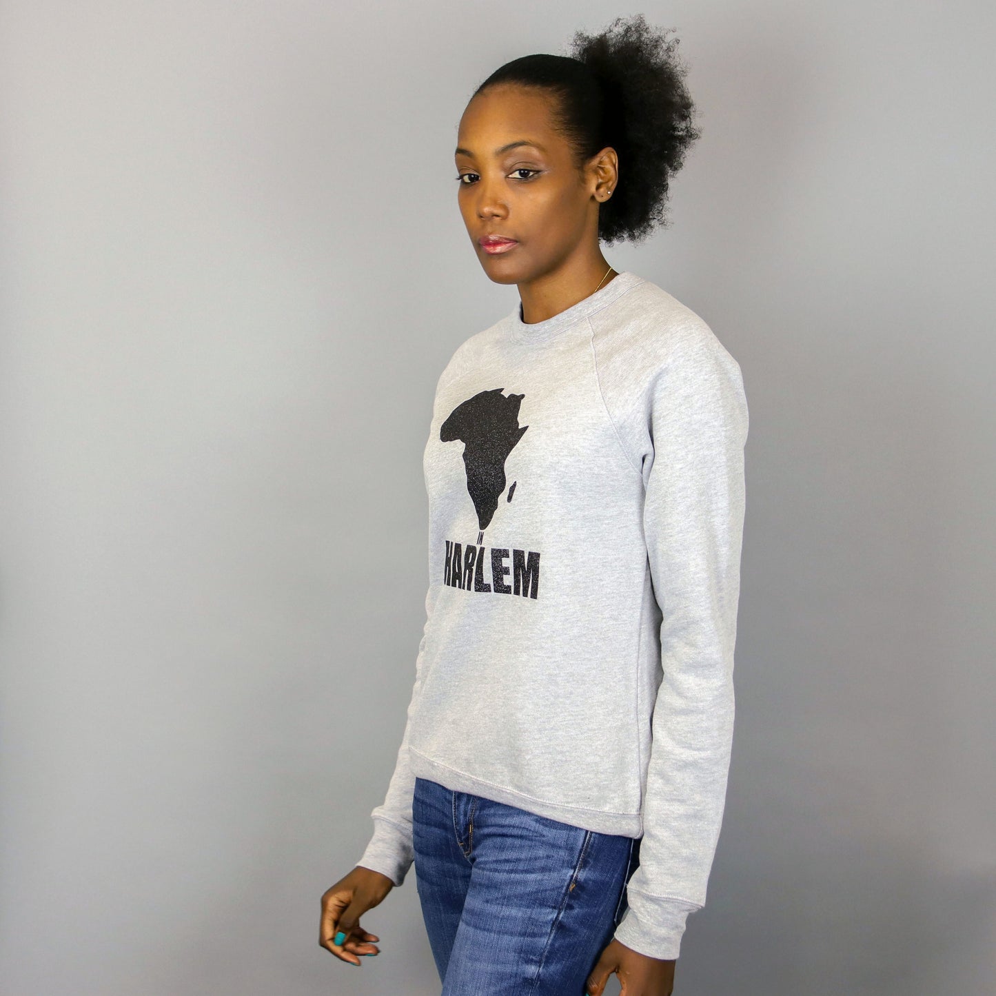 Unisex Africa in Harlem Grey & Glitter Black Crewneck Sweatshirt