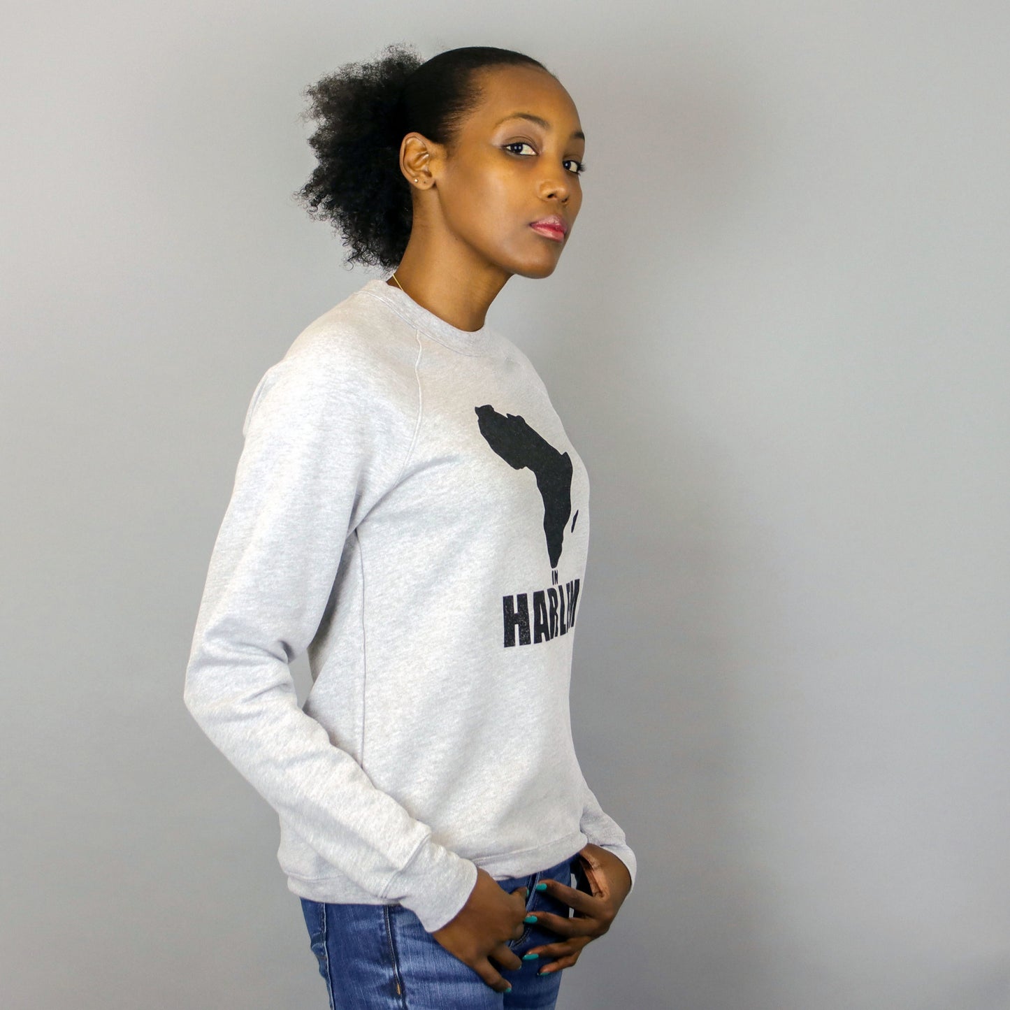 Unisex Africa in Harlem Grey & Glitter Black Crewneck Sweatshirt