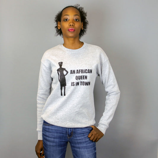 An African Queen is in Town Grey & Glitter Black Crewneck Sweatshirt