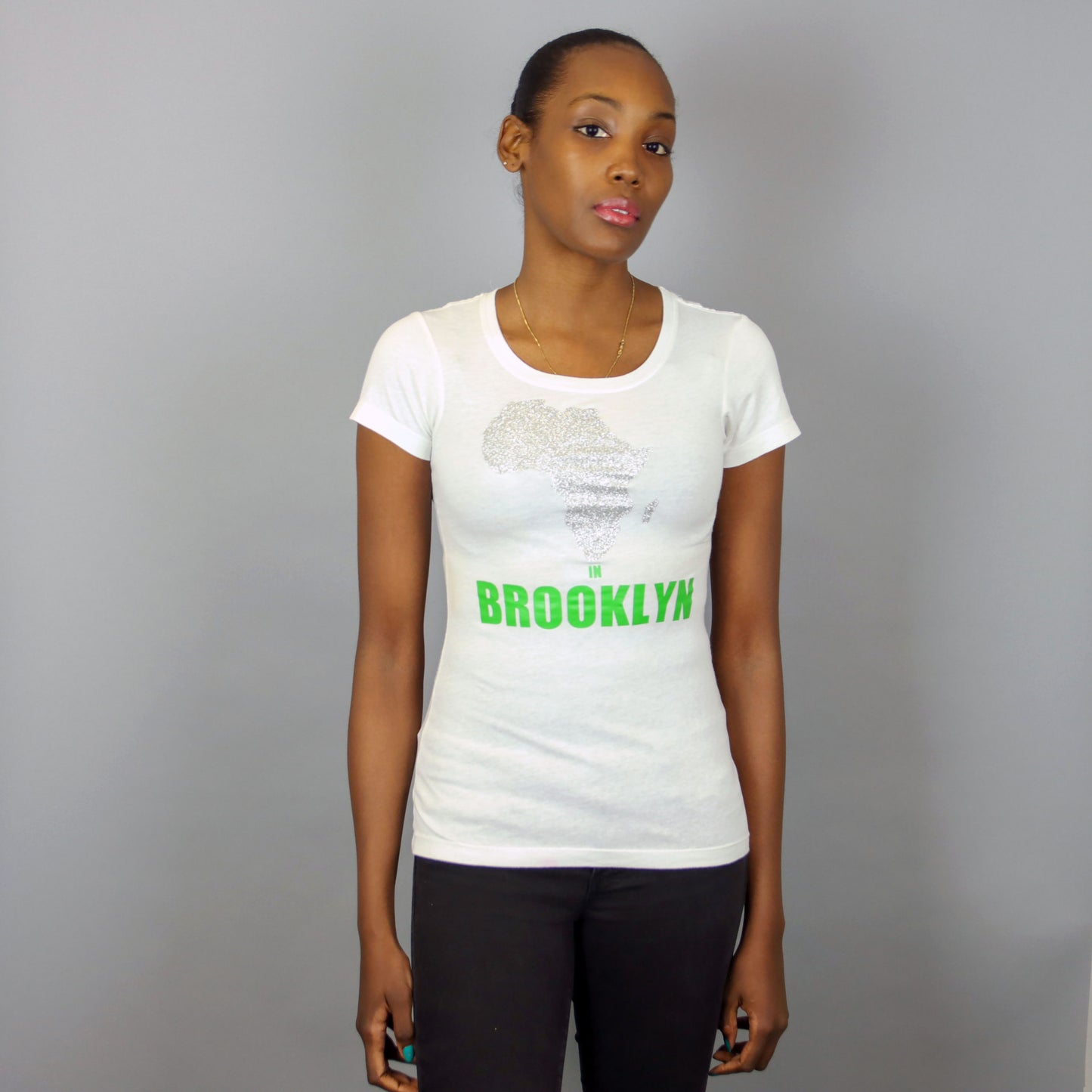 Africa in Brooklyn T-shirt White & Silver - Women