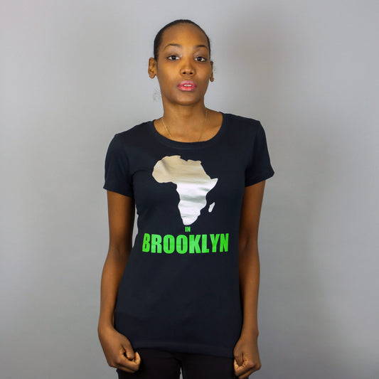 Africa in Brooklyn T-shirt Black & Silver - Women