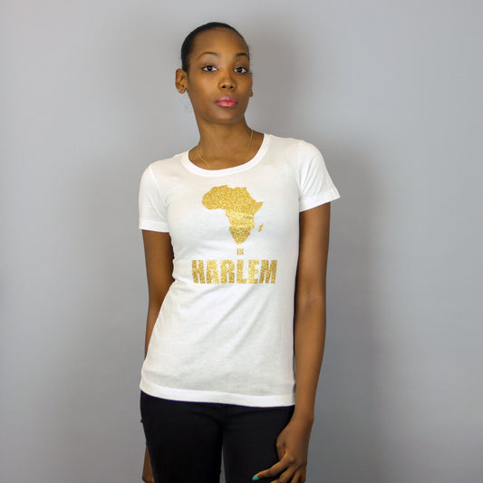 Africa in Harlem T-shirt White & Gold - Women