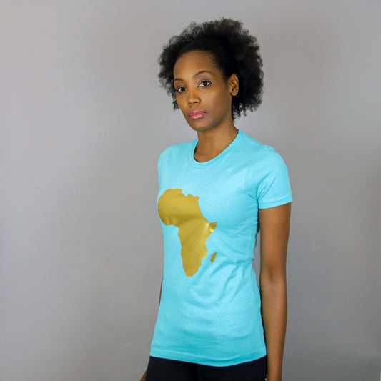 Africa short sleeve T-shirt Turquoise & Gold – Women