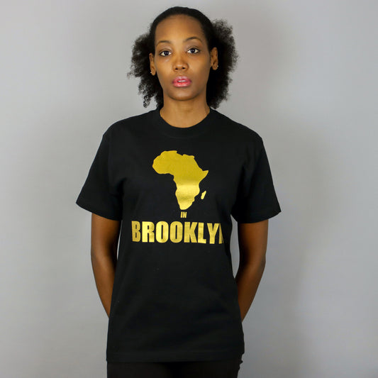 Africa in Brooklyn T-shirt Black & Gold  - Women