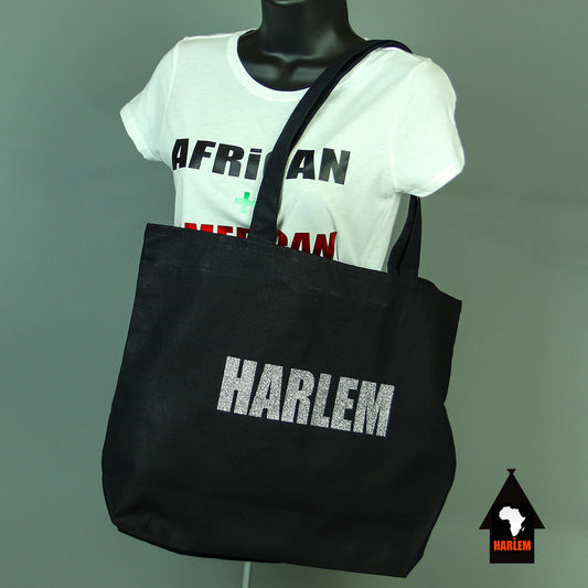 Harlem Tote bag Black & Glitter Sliver with zipper