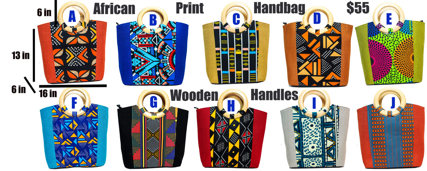 Handcrafted African Print Ankara Wooden Straps Bag