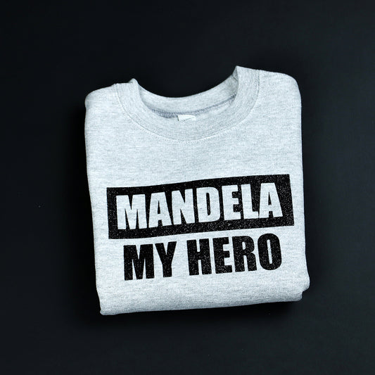 Unisex Mandela My Hero Crewneck Sweatshirt Grey & Black