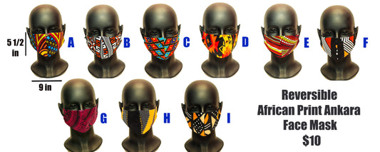 Reversible African Print Ankara Face Mask 100% Cotton